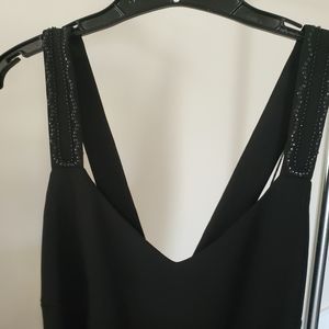 Donna Morgan little black dress beaded criss cross back matching scarf 12 petite